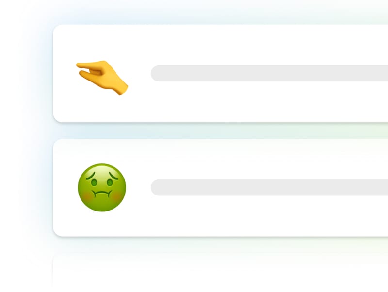 Stacked rows of common objections, each marked with a dismissive emoji